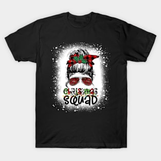 Christmas Squad Xmas Tree Lights Leopard Messy Bun Bleached Women Girl T-Shirt